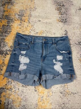 Aeropostale Blue Distressed Cuffed Denim Shorts
